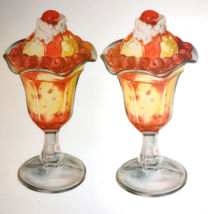 2  Ice Cream Sundae Dessert Diecuts Paper Signs 1950s Vintage Pop Shop Original - £8.22 GBP