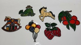 6 Vintage Leaded Stained Glass Assorted Fruit Horse Hanging Suncatchers  - £18.23 GBP