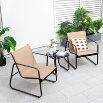 3 PC Patio Conversation Set Outdoor Metal Chair &amp; Table Tempered Glass Top - £102.29 GBP