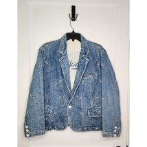 Size Medium Large Vtg Gasoline Denim Blazer Jacket Abstract Floral - £14.69 GBP