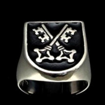 Sterling silver ring crossed Skeleton Keys of Heaven medieval Papal coat... - £87.95 GBP