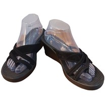 Skechers Women&#39;s Thong Wedge Sandals SIZE 10  Black Suede Criss-Cross Straps - £12.40 GBP