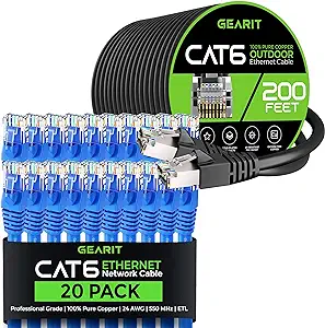 GearIT 20Pack 4ft Cat6 Ethernet Cable &amp; 200ft Cat6 Cable - $197.99