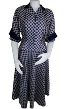 50s Dress Circle Skirt Peplum Jacket Womens S/M 2 Piece Navy Polka Dot Vintage - £68.97 GBP