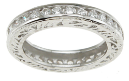 1.25 CT Sterling Silver Rhodium Finish Brilliant Eternity Channel Set Band Ring - £39.34 GBP