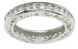 1.25 CT Sterling Silver Rhodium Finish Brilliant Eternity Channel Set Band Ring - £39.08 GBP