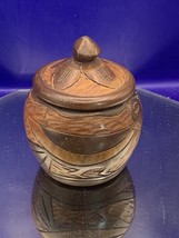 Vintage MCM Hand-Carved Turned Wood Trinket/Stash Jar W/Lid 2.25”H (K) - $18.05