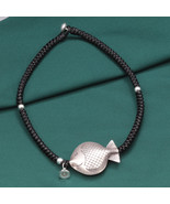 Handwoven Choker Necklace With Sterling Silver Fish Charm,Vintage Necklace - £62.14 GBP - £62.93 GBP