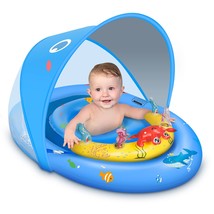Baby Pool Float With Upf50+ Sun Protection Canopy &amp; Toy Play Console,Infant Baby - £42.78 GBP