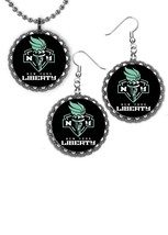 New York Liberty Earrings and necklace set great gift silver color set - $163.27 MXN