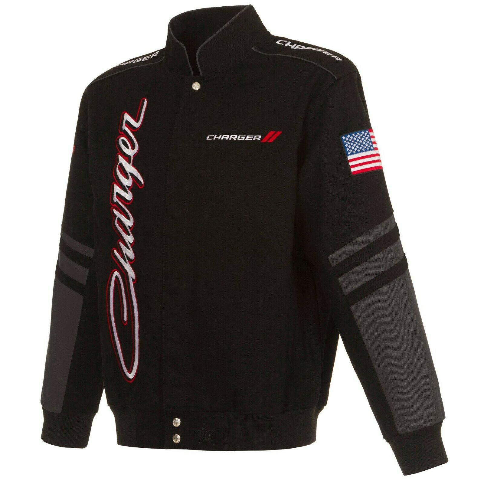 Primary image for Authentic Dodge Charger Embroidered Cotton Jacket JH Design Black new 
