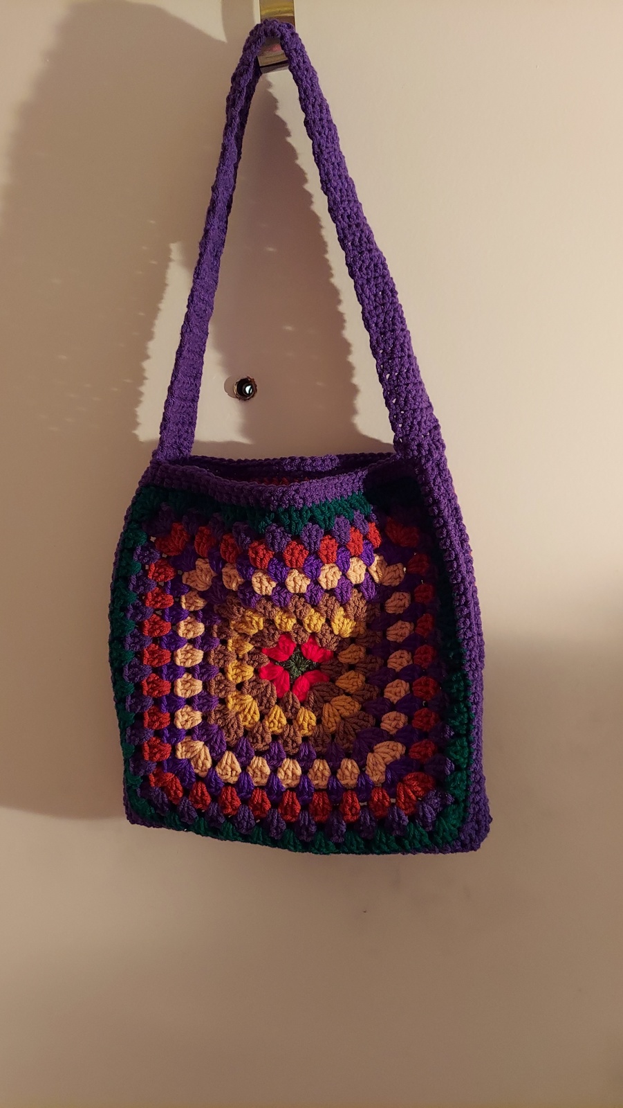 Purple Granny Square Tote, 13 x 13 inches, unlined - $12.00