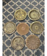 Vtg Brass Handmade Morocco Engraved  Wall Hanging Plates 8&quot; Set Of 7 Arabic - $1,501.59 MXN