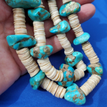 Stunning Vintage Santo Domingo Turquoise White Shell Sterling Silver Necklace 28 - £771.57 GBP