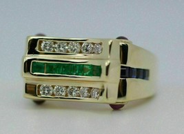 14K Oro Amarillo Chapado 1CT Princesa Imitación Emerald&amp;sapphire Anillo de Boda - £92.15 GBP