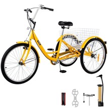 VEVOR Yellow Adult Tricycle 24&#39;&#39; 1-Speed 3 Wheel Bikes, Foldable Adult Tricycle  - £285.87 GBP