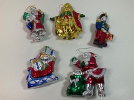 Set Of 5 Vintage Glass Christmas Tree Ornaments 4&quot; Tall Made In China Hand Paint - £22.09 GBP