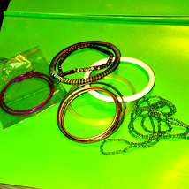 A lot of vintage bracelets~purple hoop earrings~green beaded necklace - $19.80