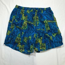 Vintage Fast Breakers Pantaloncini da Nuoto Uomo L Blu Verde Abstract Rete Righe - £16.94 GBP