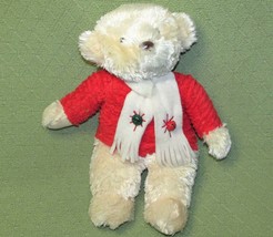 Hallmark Jingle Teddy Bear Cream w/RED Sweater Scarf Bells Plush Stuffed Animal - £12.94 GBP