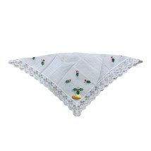 Vintage Hankie Green Holly Christmas Cotton Made In Switzerland Lace Border - £11.94 GBP