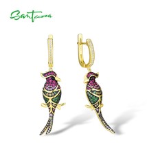 Silver Earrings For Women  925 Sterling Silver Gold Color Colorful Lovely Birds  - £72.56 GBP