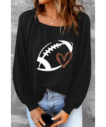 Black Rugby Football Print Square Neck Puff Sleeve Waffle Top - $358.32 MXN