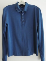 Mens Polo Shirt Size S HUGO BOSS Blue on Blue Subtle Stripe L/S Shirt $115 Value - £20.13 GBP