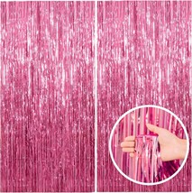 2 Pack Pink Backdrop Party Decorations Tinsel Curtain Party Backdrop Foi... - £14.67 GBP