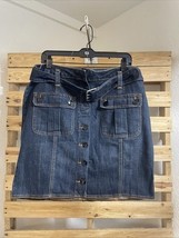 Y2k Willi Smith Buckle Belt Dark Wash Denim Mini Skirt Size 14 BBL JD - $24.74