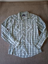 Wrangler Blue Plaid Snap Western SHIRT Men&#39;s Large Retro Stitch - $17.00