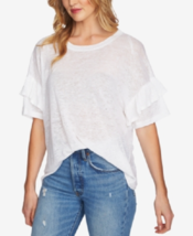 New 1 State White Ivory Linen Ruffle Top Blouse Size L - £31.96 GBP