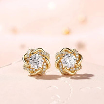 4Ct Round Cut Simulated Moissanite Halo Flower Earrings 14K Yellow Gold Plated - £32.77 GBP