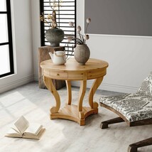Curved Legs Farmhouse Style Small Round Dining Table Natural Wood - $395.02 CAD