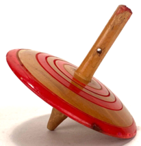 Vintage 4&quot; Spinning Top Toy Handmade Carved Painted Solid Wood-Red - £14.77 GBP