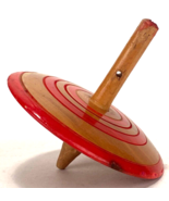 Vintage 4&quot; Spinning Top Toy Handmade Carved Painted Solid Wood-Red - $18.70