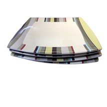 Bed Bath Beyond Striped Square Dinner Plates Beige Green Brown Set of 4 - £12.56 GBP