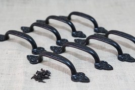 8 Large Cast Iron Antique Style Door Handles Gate Pull Shed Drawer Pulls... - £29.09 GBP