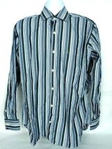 Tailorbyrd Mens Button Front Shirt Large Striped Black Blue White Long Sleeve - £23.22 GBP
