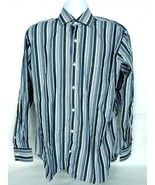 Tailorbyrd Mens Button Front Shirt Large Striped Black Blue White Long S... - $40.66 CAD