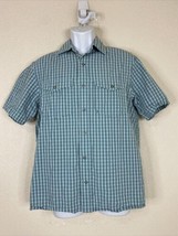 Magellan Snap Up Shirt Men Size S Blue Check Short Sleeve Pockets - £5.75 GBP