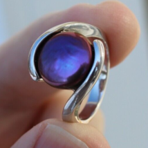 STERLING SILVER &amp; purple pearl ladies ring vintage abalone ring 925 SIZE 8 - $32.99