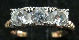14k Yellow Gold 3 CZ Cubic Zirconia Anniversary Wedding Ring Sz 3.25 Ban... - £157.26 GBP