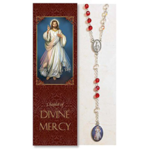 Chaplet of Divine Mercy Chaplet Rosary with Bookmark Catholic Red White Beads - £14.77 GBP
