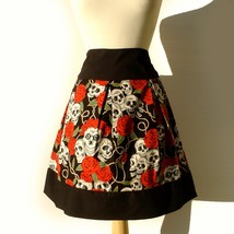 Black Skulls and Roses Tattoo Skirt - Day of the Dead Pin Up Skirt - Thi... - £31.41 GBP