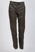 Escada Dark Gray / Olive Stretch Lambskin Leather Low-Rise Pants sz 38 U... - $220.00