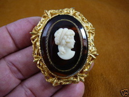 (C-547) Lady CAMEO vintage brown glass pin pendant gold oval - £45.82 GBP
