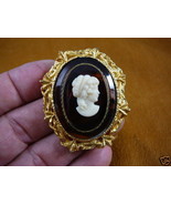 (C-547) Lady CAMEO vintage brown glass pin pendant gold oval - £45.15 GBP