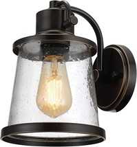 Vintage Porch Light Wall Sconce Fixture Outdoor Industrial Bronze Seeded Glass - £34.79 GBP