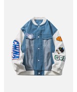 Patch Embroidered Denim Patchwork Baseball Jacket - $1,307.55 MXN